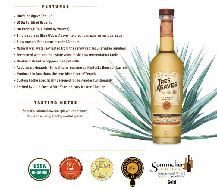 Tres Agaves Organic Anejo Tequila (750ml)